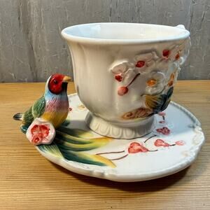 CornerRuby Botanical Collection Bird Teacup Saucer Set